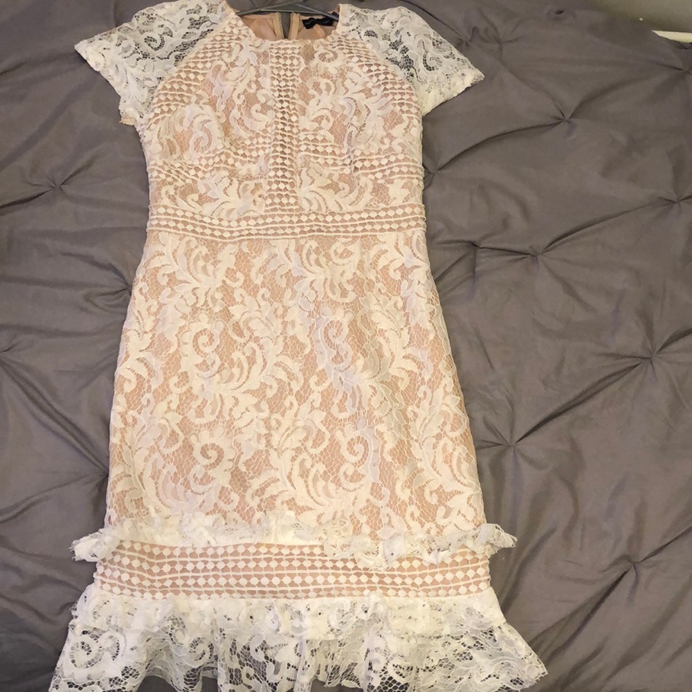 White and nude lace dress